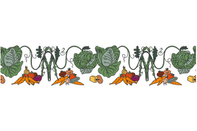 Botanical decorative different vegetables horizontal seamless pattern