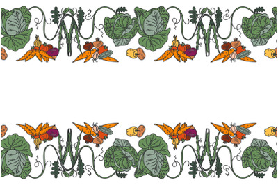 Botanical decorative different vegetables horizontal seamless pattern