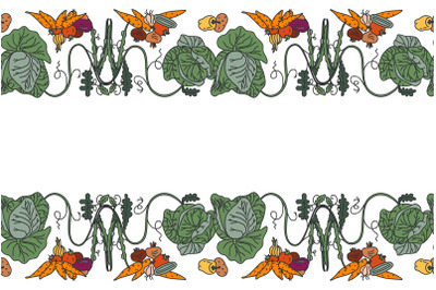Botanical decorative different vegetables horizontal seamless pattern