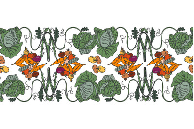 Botanical decorative different vegetables horizontal seamless pattern