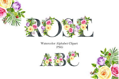Watercolor roses alphabet.