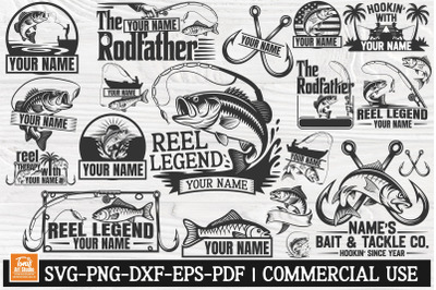 Bass Fishing Monogram SVG Bundle  Name Fishing Designs