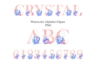 Watercolor crystals alphabet clipart.