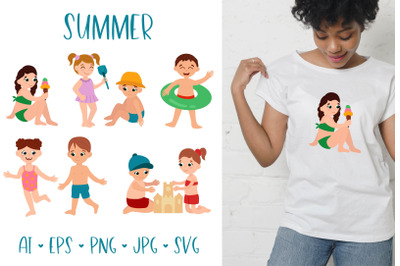 Children Playing on the Beach collection SVG File