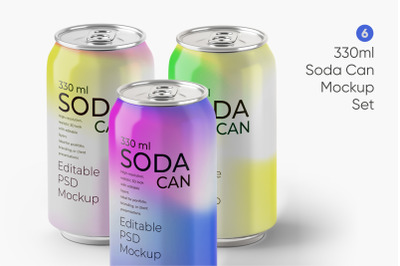 Modern Soda Can Mockup Series  330ml Editable PSD Set