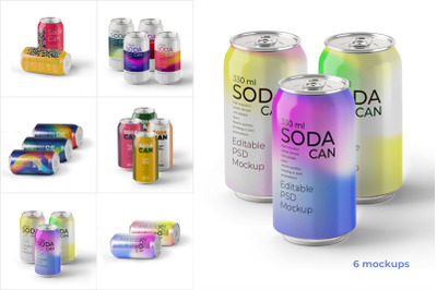 Modern Soda Can Mockup Series  330ml Editable PSD Set
