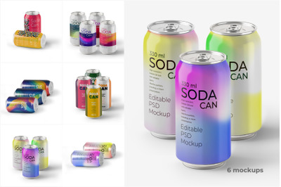 Modern Soda Can Mockup Series  330ml Editable PSD Set