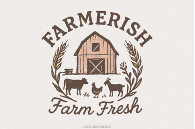 Farmerish Farm Fresh PNG, Barn Animal Digital Download, Rustic Country