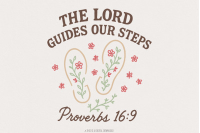 The Lord Guides Our Steps PNG, Proverbs 16:9 Scripture Art, Christian