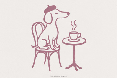 Dog Drinking Coffee PNG, Cute Dog Art Print, Coffee Lover Digital Down
