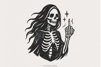 Gothic Skeleton PNG, Middle Finger Digital Art, Halloween Skull Design