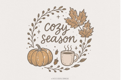 Cozy Season PNG Digital Download, Autumn Fall Shirt Design, Pumpkin Le