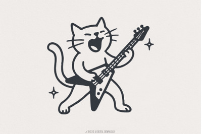 Rocking Cat PNG, Funny Digital Download, Guitar Cat Art, Music Lover S