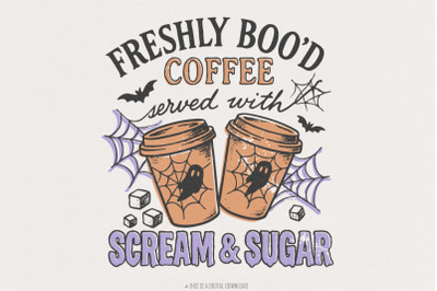 Freshly Bood Coffee PNG, Served With Scream &amp; Sugar, Spooky Halloween