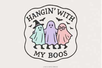 Hangin&#039; With My Boos PNG, Cute Ghost Friends Halloween Digital Art, Fu