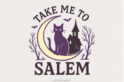 Take Me To Salem PNG, Witchy Cat Halloween Digital Art, Haunted House