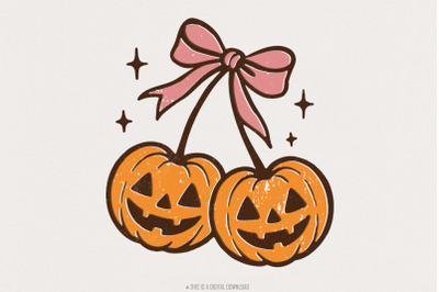 Double Pumpkin PNG, Halloween Clipart, Pink Bow Jack O Lantern Art, Cu