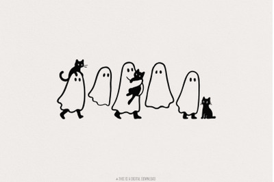 Ghosts With Cats PNG, Cute Halloween Digital Download, Cat Lover Shirt
