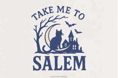 Take Me To Salem PNG, Cat on Crescent Moon, Witchy Halloween Shirt, Ha
