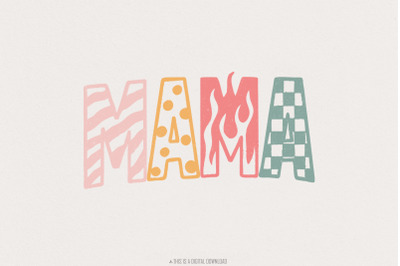 Mama PNG, Retro Patterned Printable Shirt Design, Digital Download, Gr