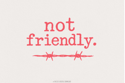 Not Friendly PNG, Barbed Wire Printable Shirt, Edgy Quote Typography,