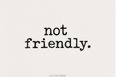 Not Friendly PNG, Digital Download, Typography Shirt, Sarcastic Quote,