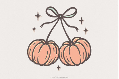 Pastel Pumpkin PNG, Fall PNG, Autumn PNG, Cute Pumpkin Bow Design, Tre