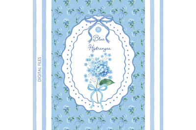 Blue Hydrangea Clipart  Watercolor Flowers, Chinoiserie Bow Clip Art,