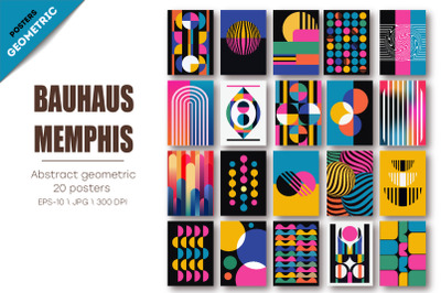 Abstract geometric Bauhaus, Memphis. 20 Posters.