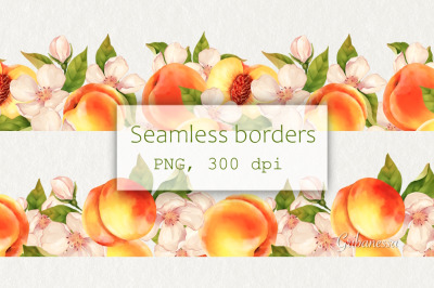 Peach and Blossom Seamless Borders PNG