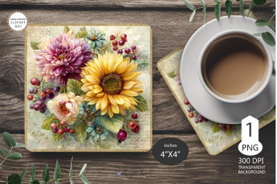 Mug coaster with flowers|sunflower Mug Coaster Sublimation
