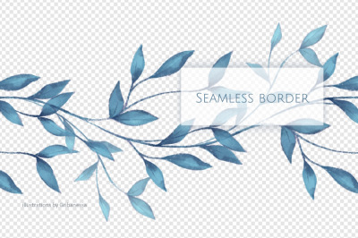 Delicate Blue Leaf Seamless Border PNG