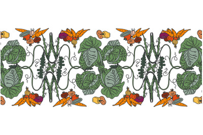 Botanical decorative different vegetables horizontal seamless pattern