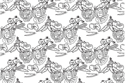 Line art botanical vegetables seamless pattern vector illustration