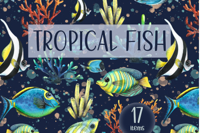 Tropical Fish &amp;amp; Coral  Mini Clipart Set