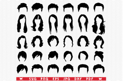 SVG Hairstyles, Black Templates, Digital clipart
