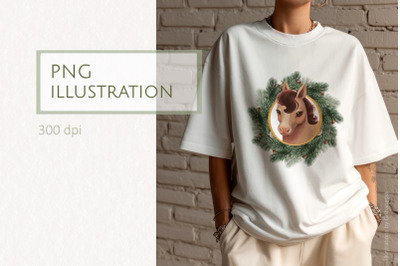 Horse in a Fir Wreath. PNG illustration