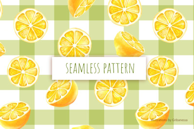 checkered pattern&2C; lemon print&2C; checked fabric&2C; summer design&2C; green c
