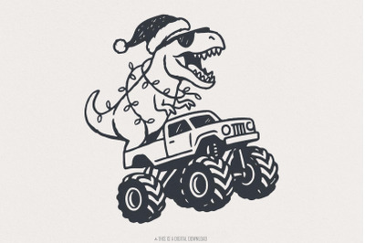 T-Rex Merry Christmas PNG, Dinosaur Monster Truck PNG, Holiday Dinosau