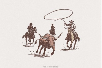 Western Rodeo PNG, Cowboy Lasso Digital Art, Bull Wrangler Printable S