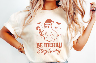 Be Merry Stay Scary PNG, Christmas Ghost Clipart, Funny Holiday Shirt,