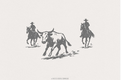 Western Rodeo PNG, Cowboy Digital Download, Cattle Ranch Art, Cowboy C