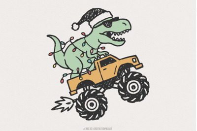 Dinosaur Monster Truck Christmas PNG, Festive T-Rex Digital Download,