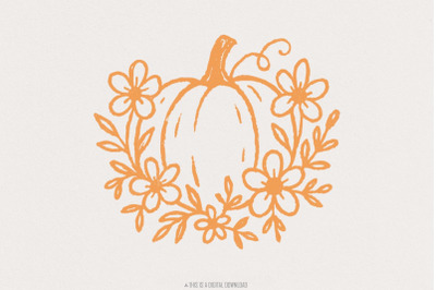 Pumpkin PNG Floral Fall Design, Autumn Digital Download, Pumpkin With