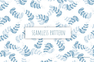 Blue Leaf Seamless Pattern