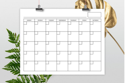 7x9 Inch Blank Calendar Page