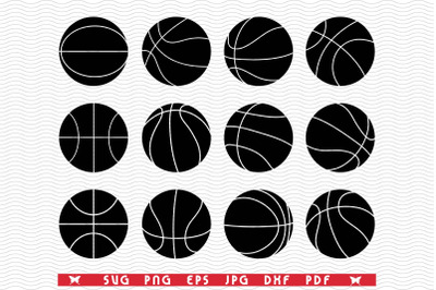 SVG Basketball Balls, Black Silhouettes, Digital clipart
