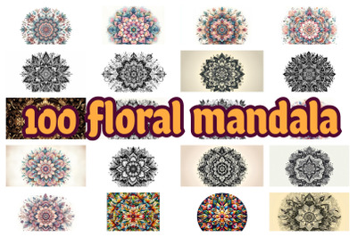 A set of 100 floral mandala