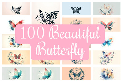 A set of 100 beautiful butterfly