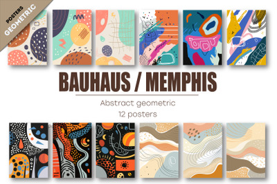 Abstract geometric Bauhaus, Memphis. 12 Posters.
